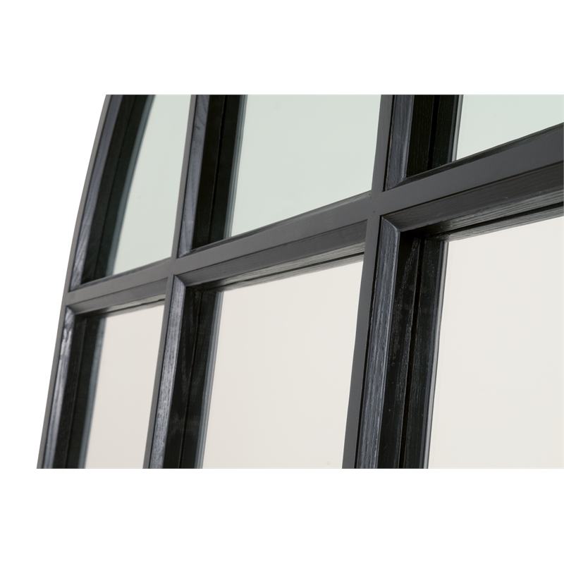 Maklaine Transitional Grid Arched Mirror in Matte Black Solid Wood