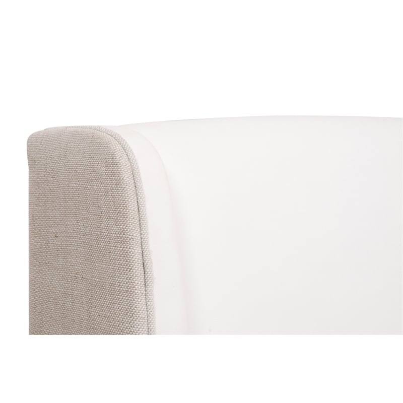 Maklaine Transitional Cal King Bed in White/Beige Fabric & Natural Gray Wood