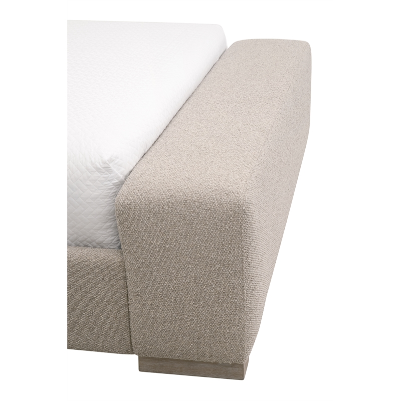 Maklaine Transitional Cal King Bed in Taupe Fabric & Natural Gray Wood