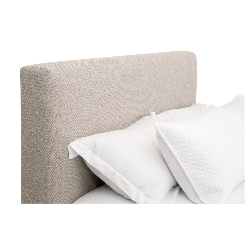 Maklaine Transitional Cal King Bed in Taupe Fabric & Natural Gray Wood
