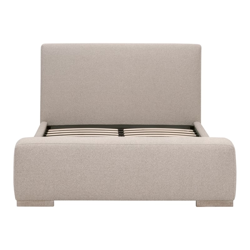 Maklaine Transitional Standard King Bed in Taupe Fabric & Natural Gray Wood
