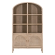 Maklaine Transitional Storage Bookcase in Natural Beige Solid Wood & Cane