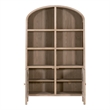 Maklaine Transitional Storage Bookcase in Natural Beige Solid Wood & Cane