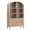 Maklaine Transitional Storage Bookcase in Natural Beige Solid Wood & Cane