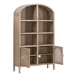 Maklaine Transitional Storage Bookcase in Natural Beige Solid Wood & Cane