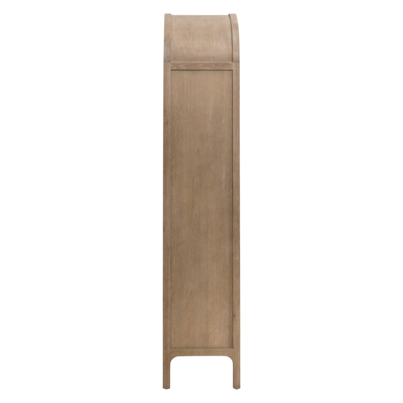 Maklaine Transitional Storage Bookcase in Natural Beige Solid Wood & Cane