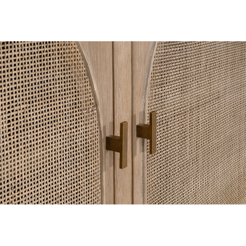 Maklaine Transitional Storage Bookcase in Natural Beige Solid Wood & Cane