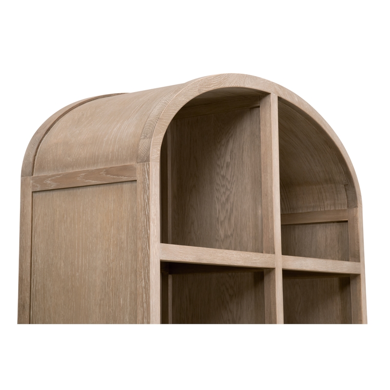 Maklaine Transitional Storage Bookcase in Natural Beige Solid Wood & Cane