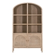 Maklaine Transitional Storage Bookcase in Natural Beige Solid Wood & Cane