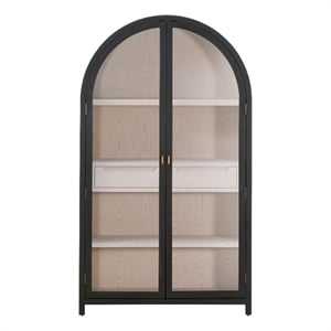 Maklaine Transitional Display Cabinet in Black Solid Wood & Natural Oak