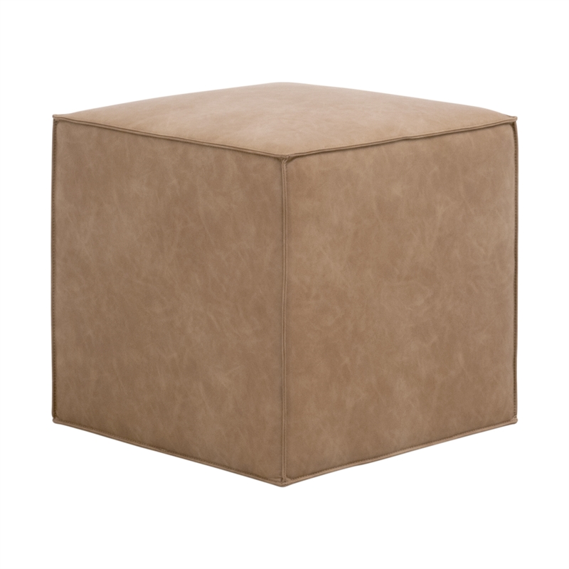 Maklaine Transitional Accent Cube in Brown Fabric With Flange Edge