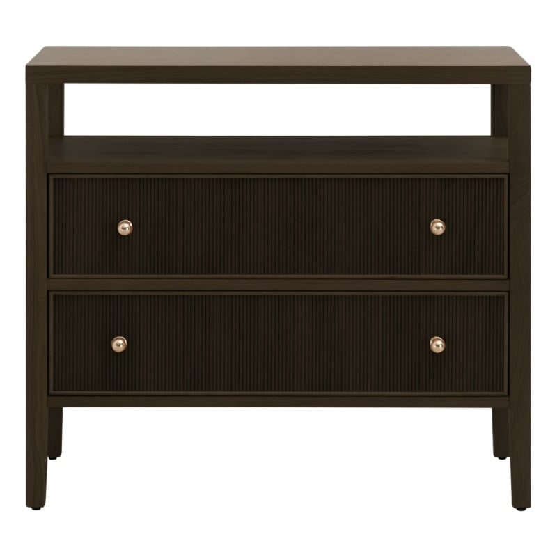 Maklaine Transitional Open Shelf 2-Drawer Nightstand in Brown