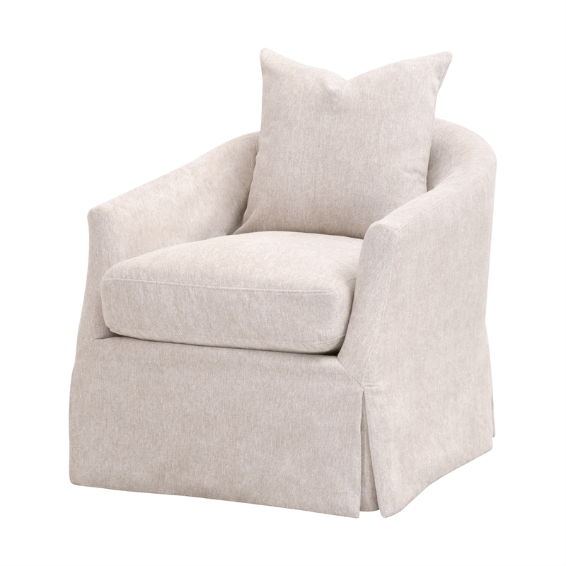 Maklaine Modern Transitional Slipcover Swivel Club Chair in Beige