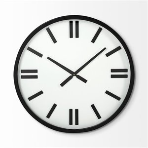 Maklaine 24&quot Round Oversize Black and White Metal Wall Clock