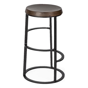 Maklaine Farmhouse 29.3&quot Seat Height Brown Wood Seat Black Metal Frame Stool