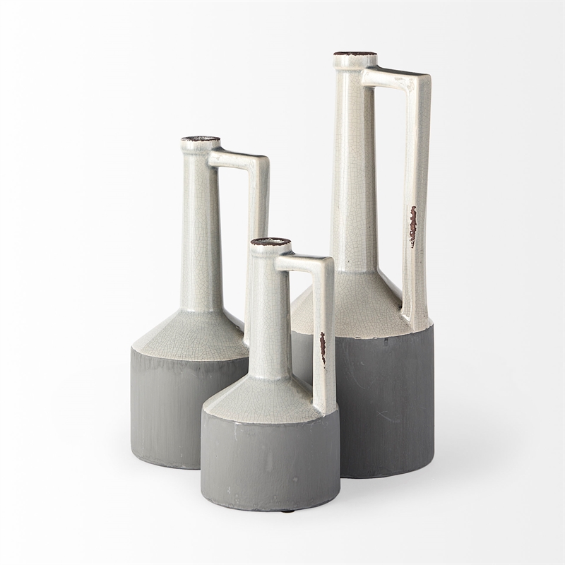 Maklaine Modern Transitional Small White/Gray Toned Ceramic Vase