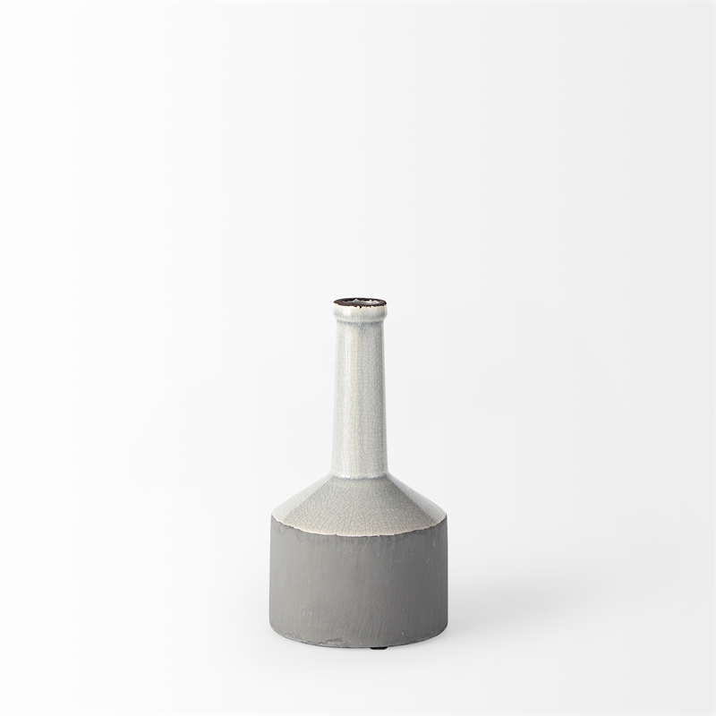 Maklaine Modern Transitional Small White/Gray Toned Ceramic Vase