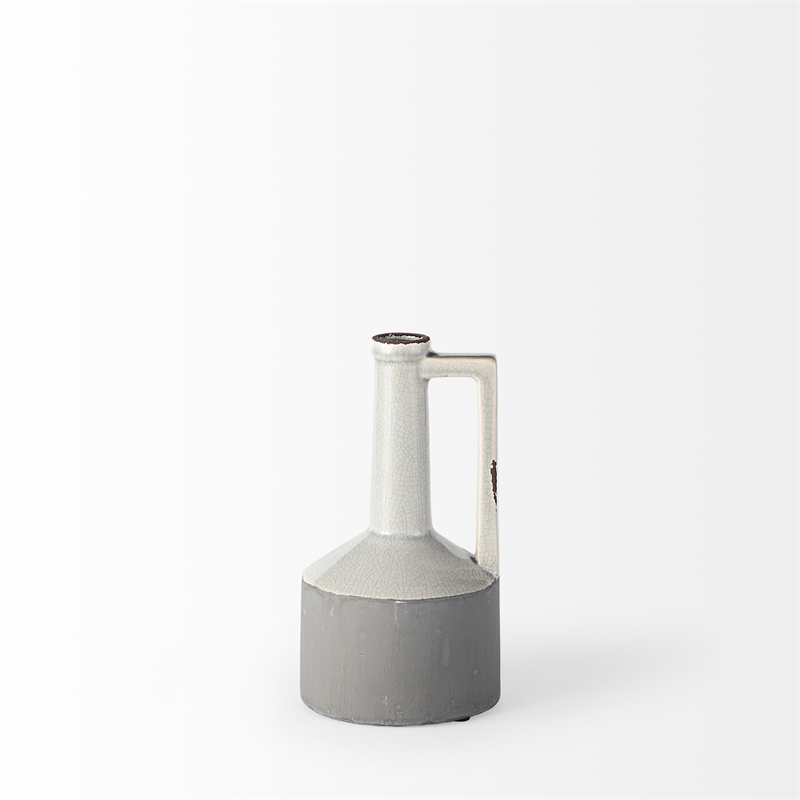 Maklaine Modern Transitional Small White/Gray Toned Ceramic Vase
