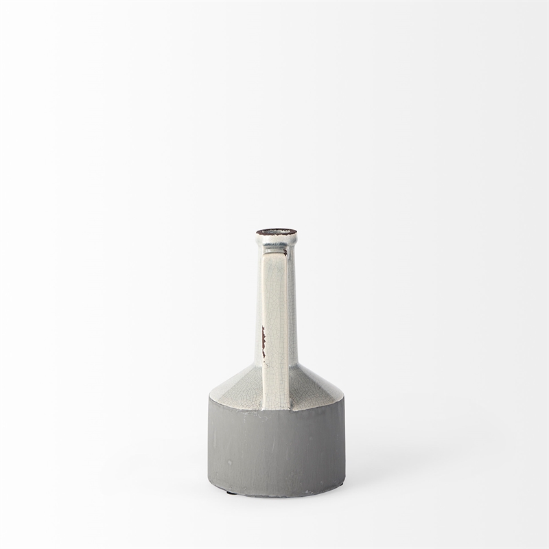 Maklaine Modern Transitional Small White/Gray Toned Ceramic Vase