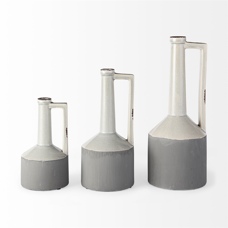 Maklaine Contemporary Medium Two-Toned Gray and White Ceramic Jug