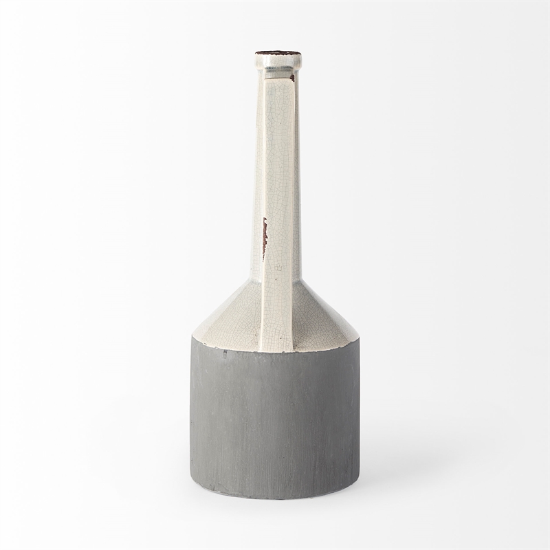 Maklaine Mid-Century Large Two-Toned White Finish Ceramic Jug