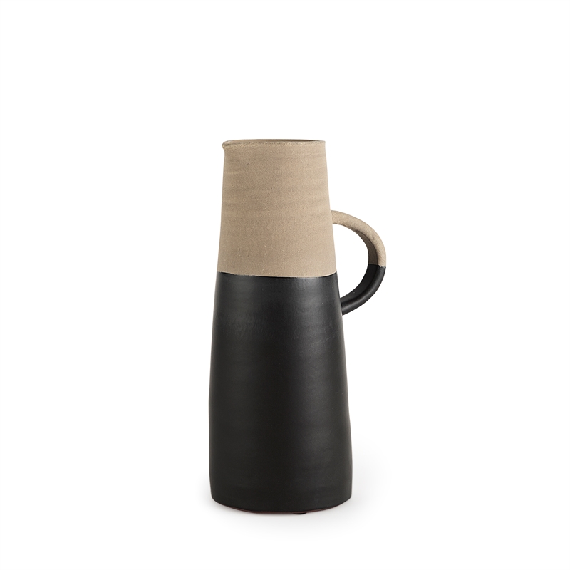 Maklaine Mid-Century Medium Two-Toned Black/Natural Ceramic Jug