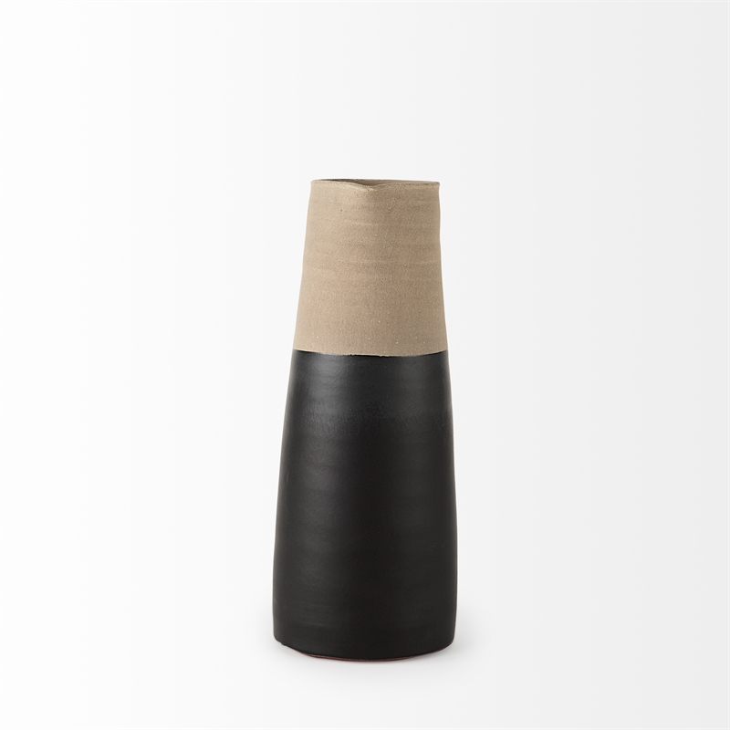 Maklaine Mid-Century Medium Two-Toned Black/Natural Ceramic Jug