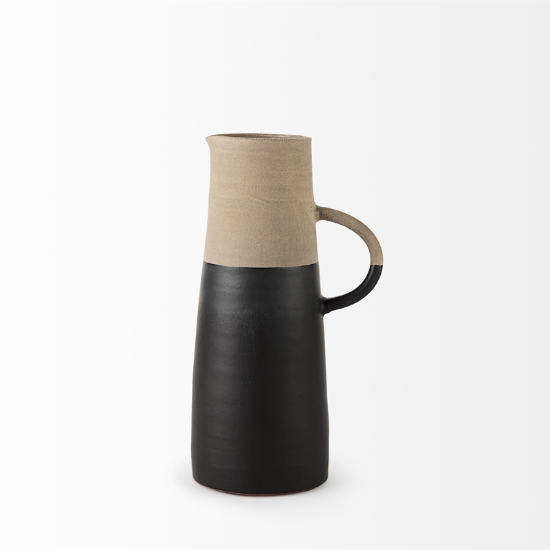 Maklaine Mid-Century Medium Two-Toned Black/Natural Ceramic Jug