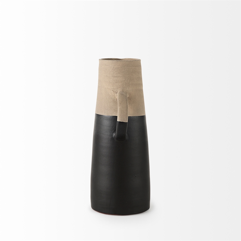 Maklaine Mid-Century Medium Two-Toned Black/Natural Ceramic Jug