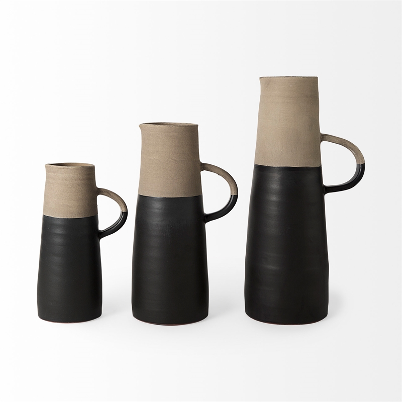 Maklaine Mid-Century Medium Two-Toned Black/Natural Ceramic Jug