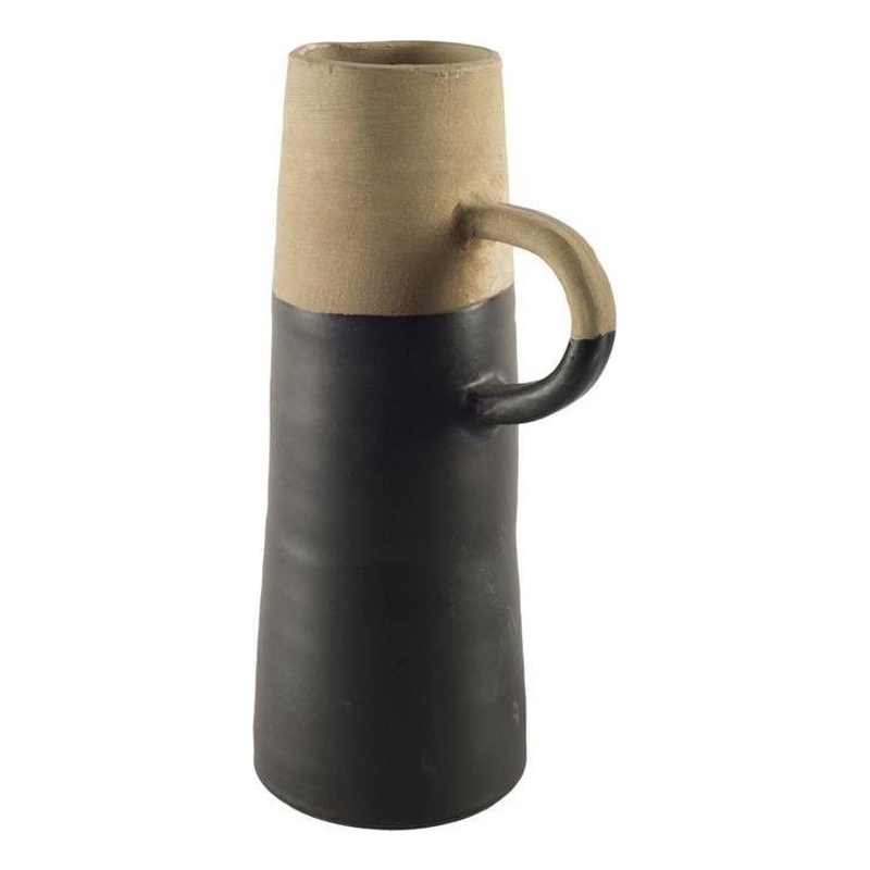 Maklaine Mid-Century Medium Two-Toned Black/Natural Ceramic Jug