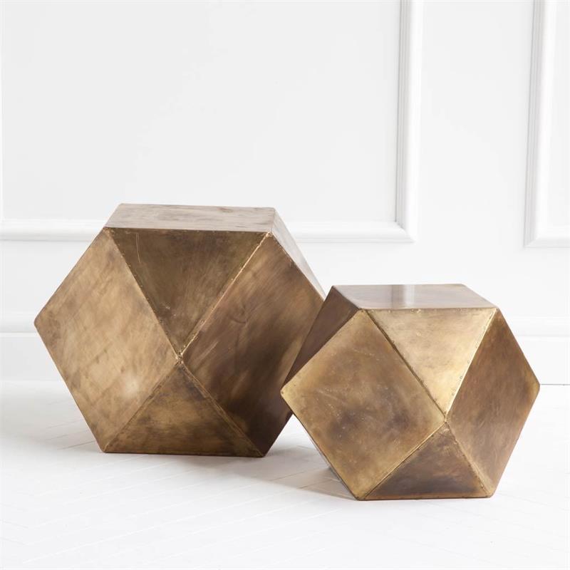 Maklaine Metal Antiqued-Gold End Table Hexagonal 26