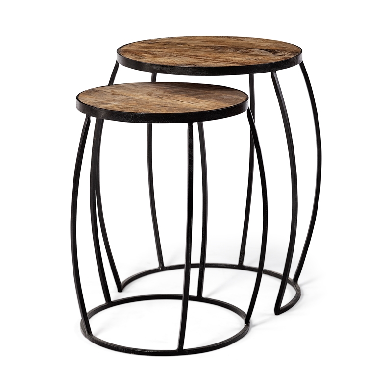 Maklaine 20 x 26 Set of Two Round Top Brown Wooden Nesting Accent Tables