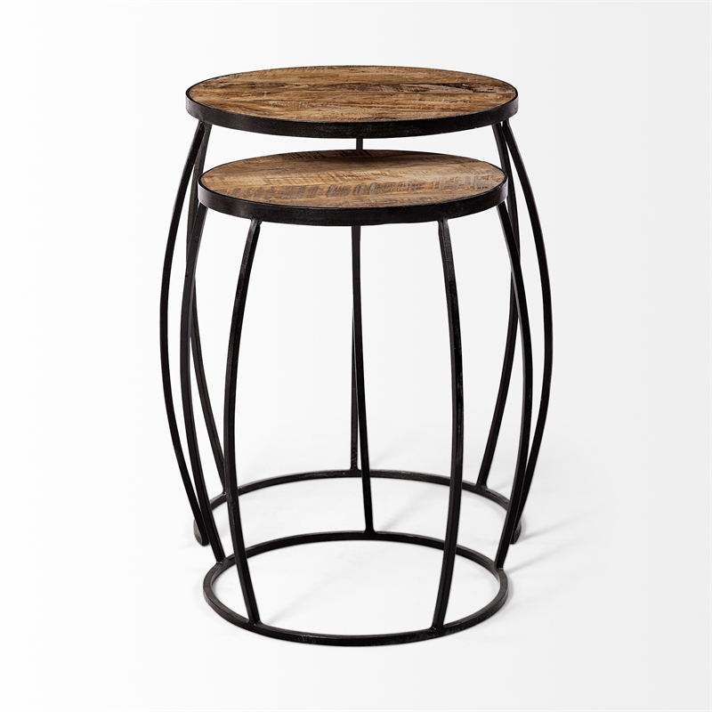 Maklaine 20 x 26 Set of Two Round Top Brown Wooden Nesting Accent Tables