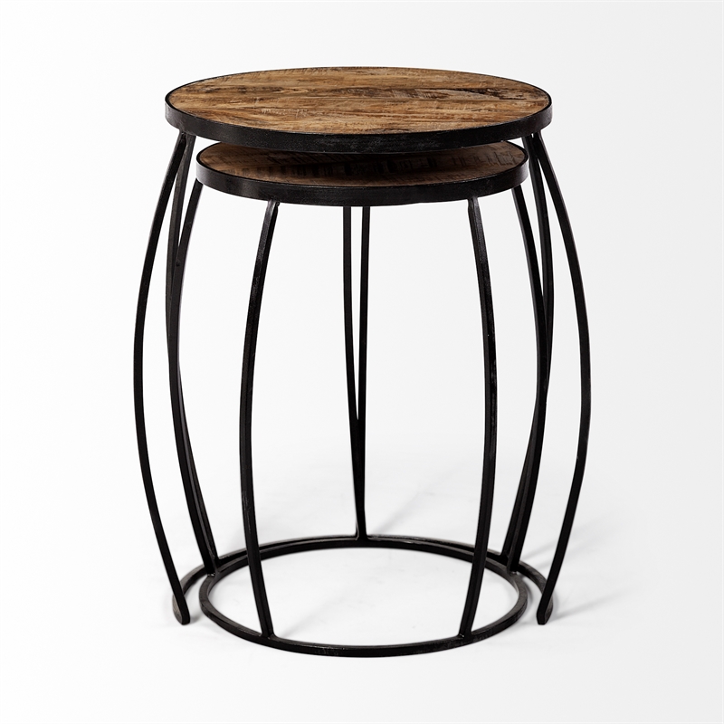 Maklaine 20 x 26 Set of Two Round Top Brown Wooden Nesting Accent Tables