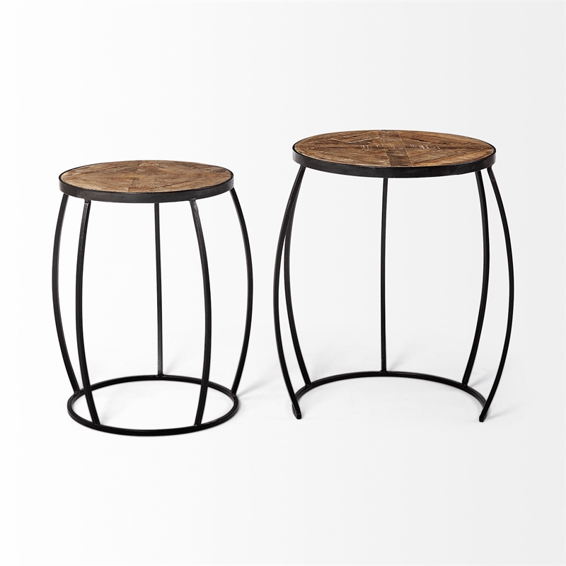 Maklaine 20 x 26 Set of Two Round Top Brown Wooden Nesting Accent Tables