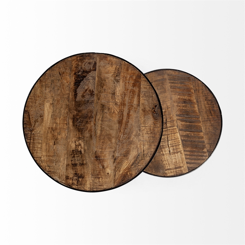 Maklaine 20 x 26 Set of Two Round Top Brown Wooden Nesting Accent Tables