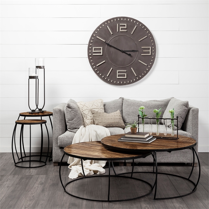 Maklaine 20 x 26 Set of Two Round Top Brown Wooden Nesting Accent Tables