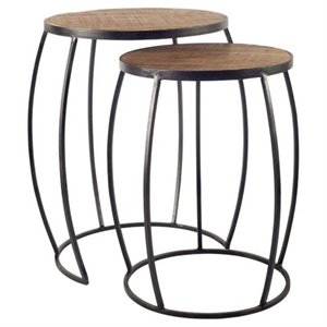 Maklaine 20 x 26 Set of Two Round Top Brown Wooden Nesting Accent Tables