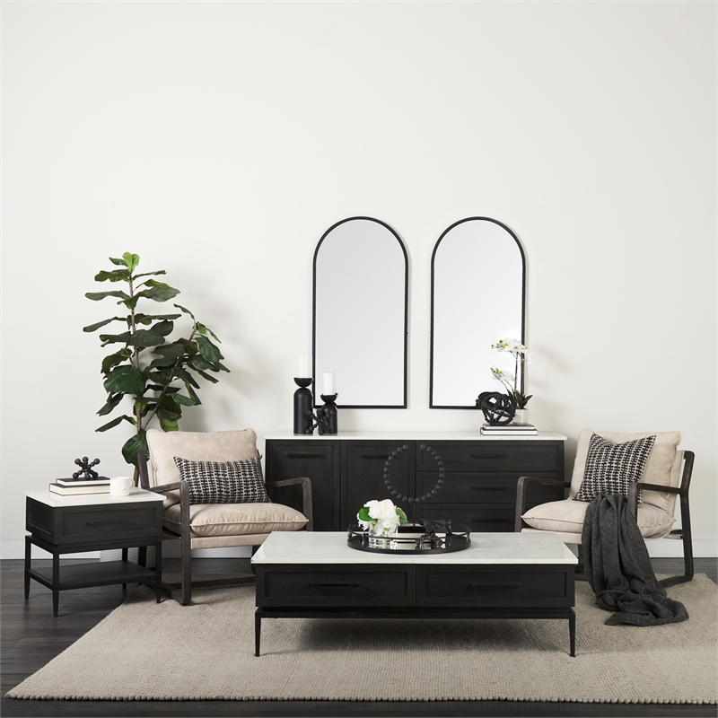 Maklaine Modern / Contemporary Black Metal Mirrored Base Round Tray
