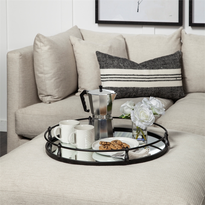 Maklaine Modern / Contemporary Black Metal Mirrored Base Round Tray