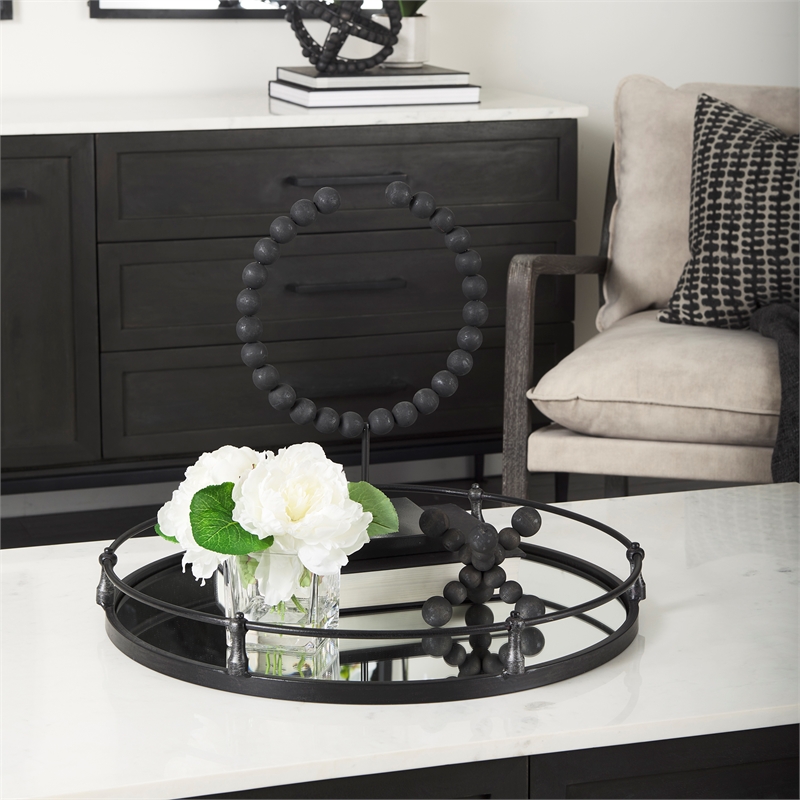 Maklaine Modern / Contemporary Black Metal Mirrored Base Round Tray