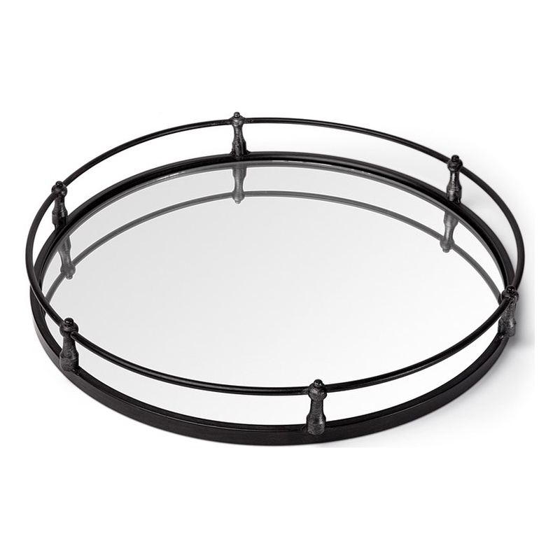 Maklaine Modern / Contemporary Black Metal Mirrored Base Round Tray