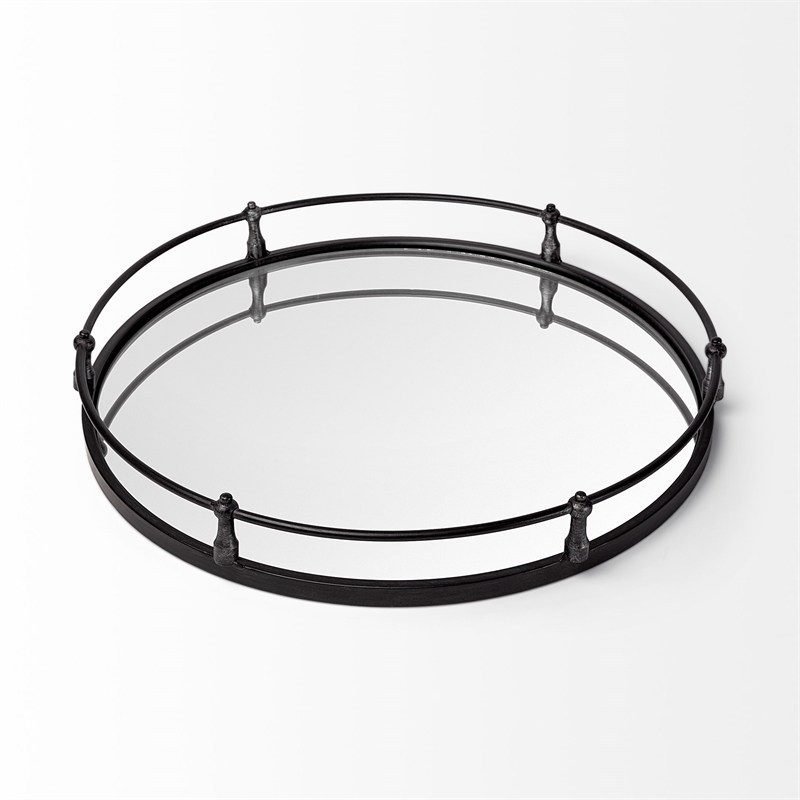 Maklaine Modern / Contemporary Black Metal Mirrored Base Round Tray