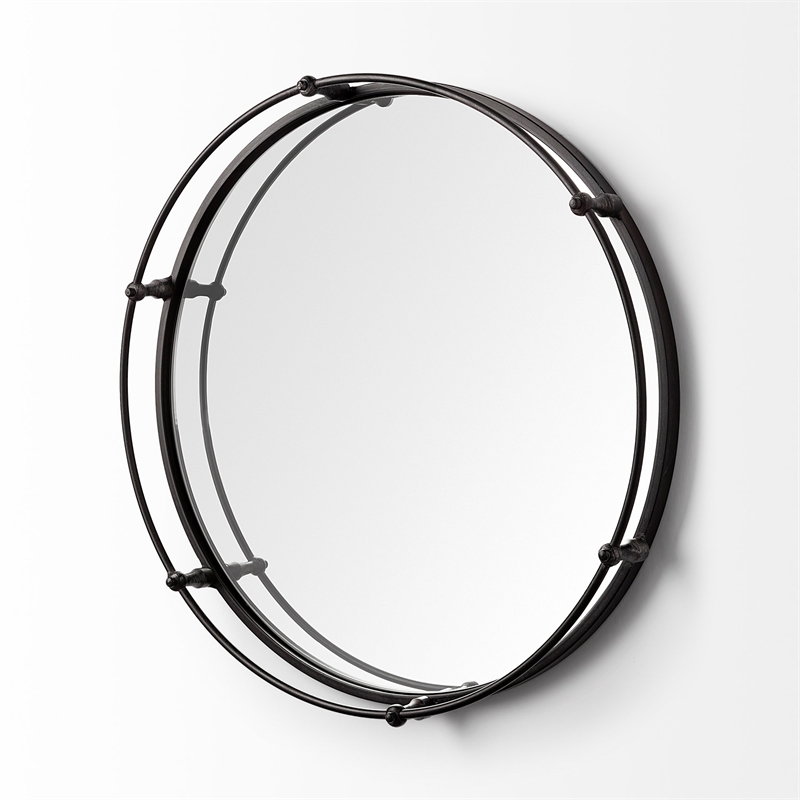 Maklaine Modern / Contemporary Black Metal Mirrored Base Round Tray