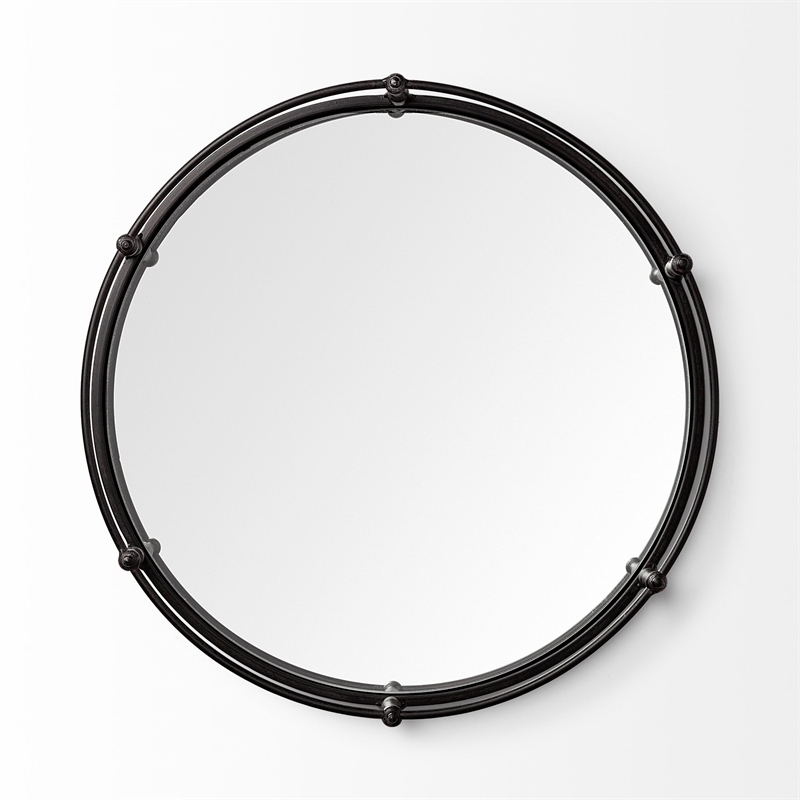 Maklaine Modern / Contemporary Black Metal Mirrored Base Round Tray