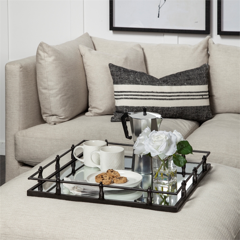 Maklaine Modern / Contemporary Black Metal Mirrored Base Square Tray