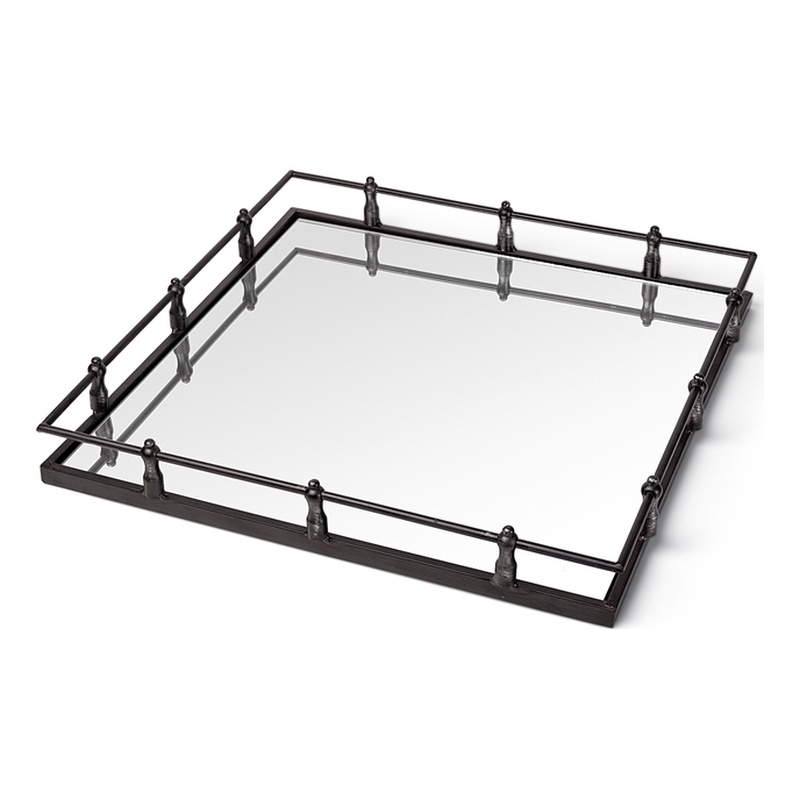 Maklaine Modern / Contemporary Black Metal Mirrored Base Square Tray
