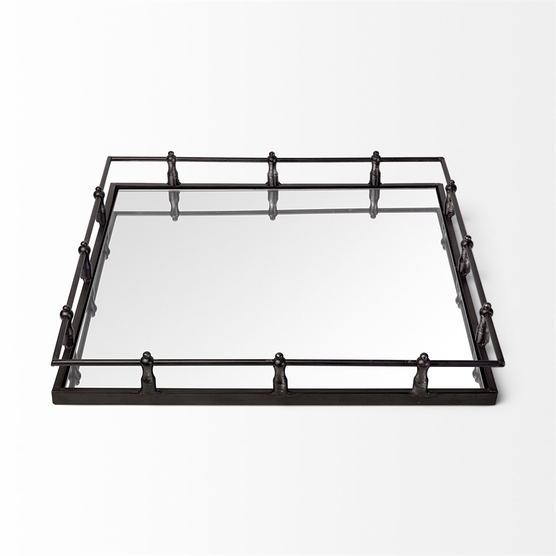 Maklaine Modern / Contemporary Black Metal Mirrored Base Square Tray