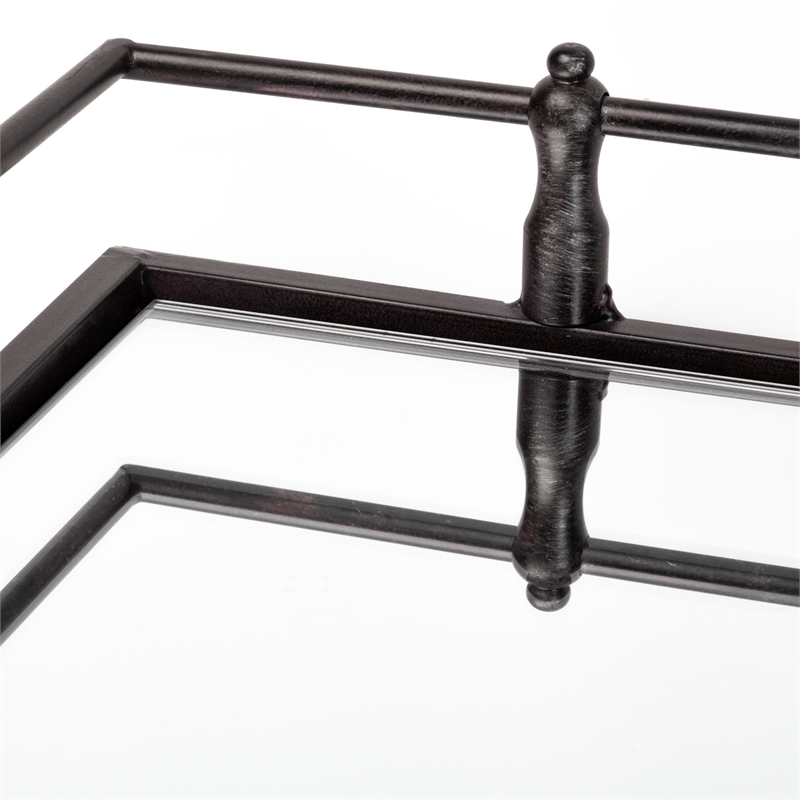 Maklaine Modern / Contemporary Black Metal Mirrored Base Square Tray